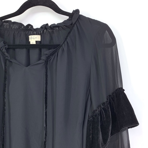 🍭Style & Co Plus Size Velvet Trimmed Blouse Sheer - Picture 3 of 5
